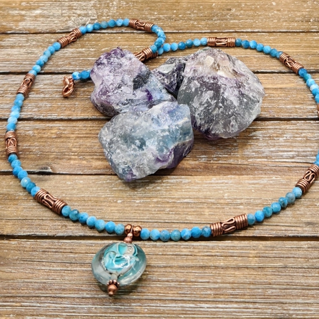 Apatite Copper And Lampwork Beaded Necklace 35$